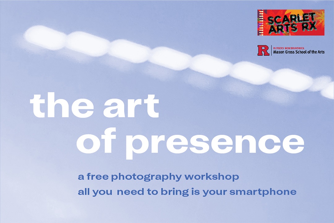 faint image of lights against purple background, text reads the art of presence, a free photography workshop