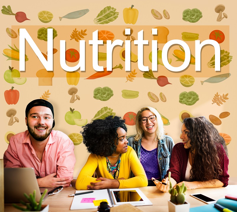 image of four students discussing nutrition