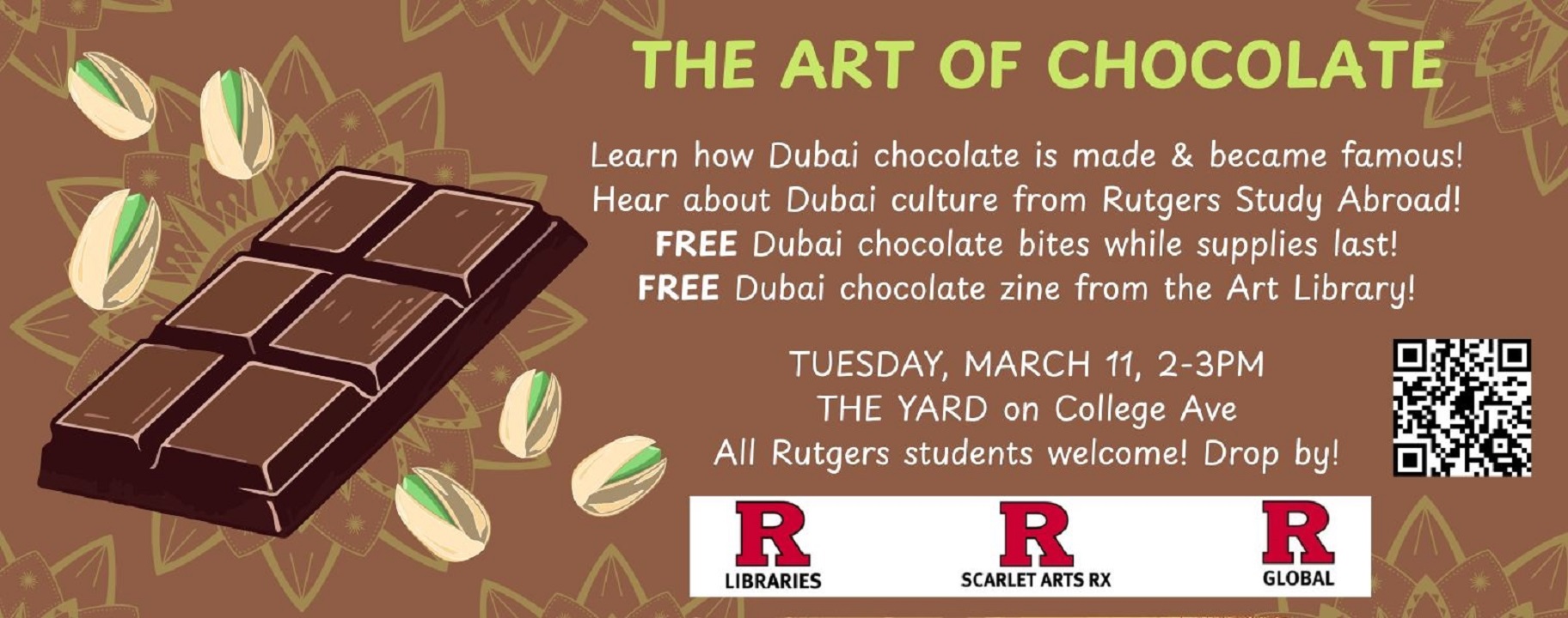 Flyer for the Art of Chocolate event, brown background