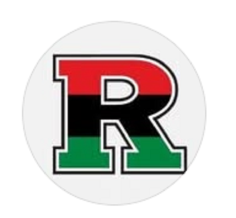 Rutgers "R" with red, black and green bold stripes