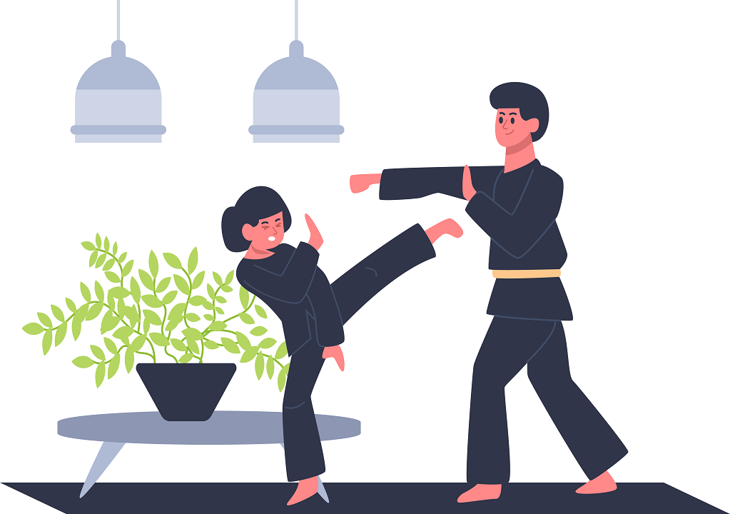 Image of parent and child doing karate