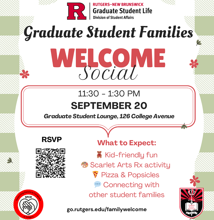 Flyer for Welcome event for grad student families