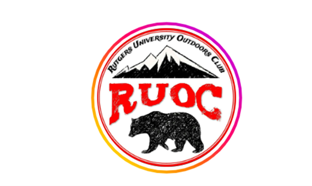 Image of logo for Rutgers University Outdoors Club, with bear and mountain in background