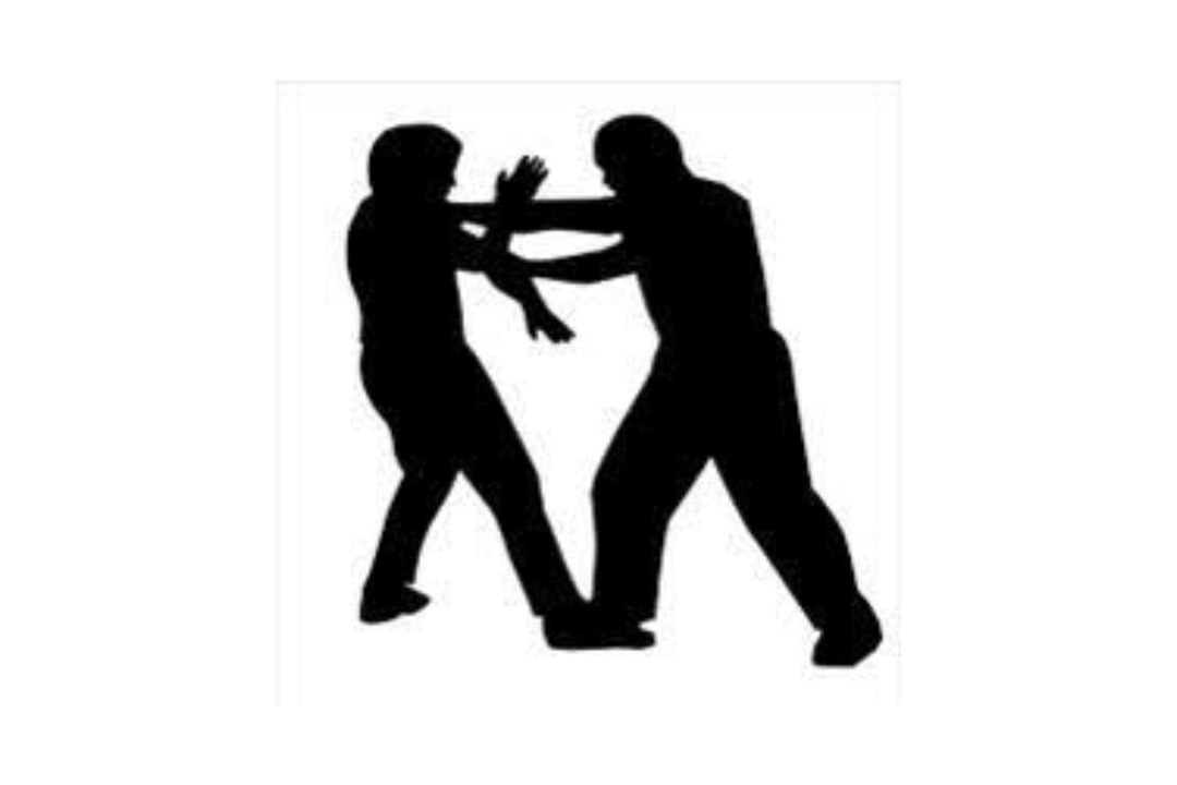 Black silhouette image of two people, one appearing to physically confront the other