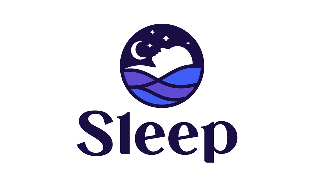 Circle Image of a person sleeping with night sky in background and the word Sleep appearing under the circle